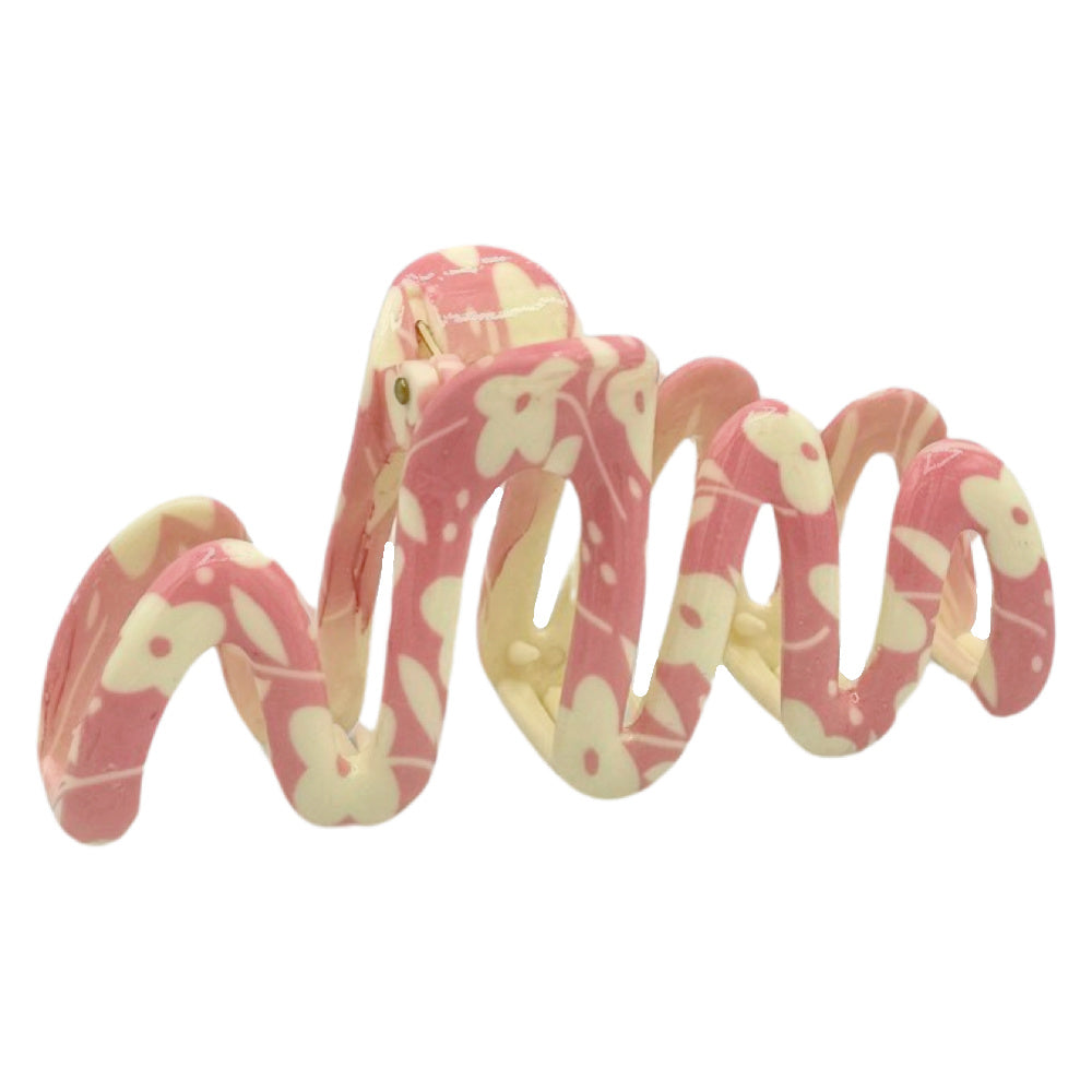 Large Wavy Claw Clip - Pink Squiggles