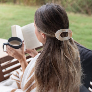 Large Oval Claw Clip Set – Golden Matte + Ivory Marble - Headbands of Hope