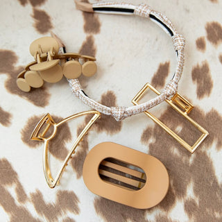 Large Oval Claw Clip Set – Golden Matte & Aqua Marble - Headbands of Hope