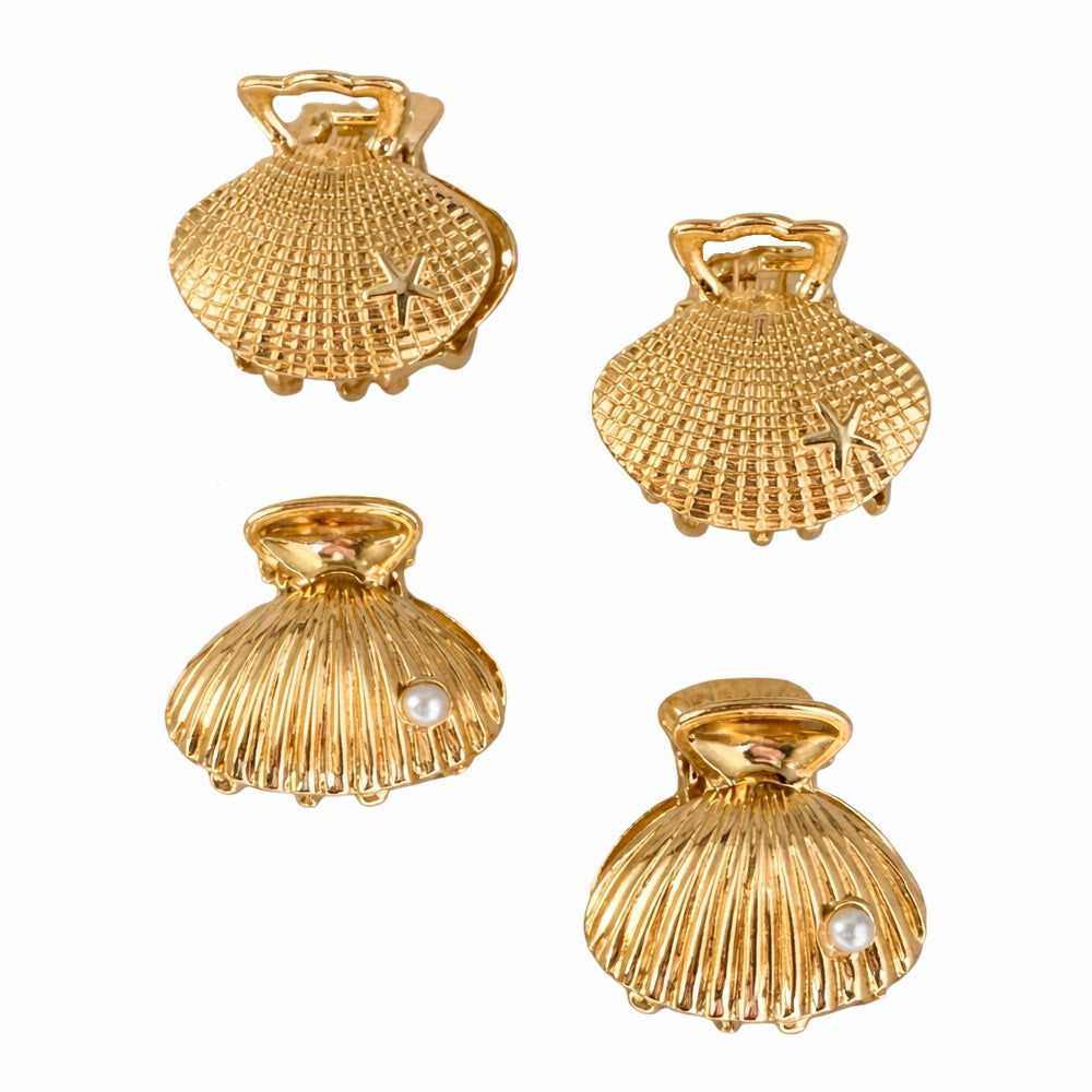 Women's Gold Seashell Mini Claw Clip Set Beach Shell Hair Claw Clips ...