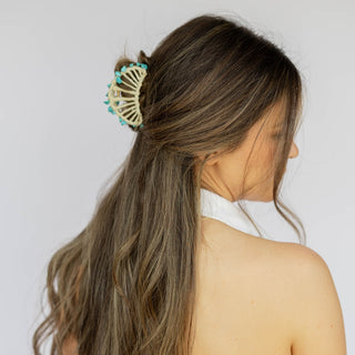 Raffia Seashell Hair Claw Clip - Teal - Headbands of Hope