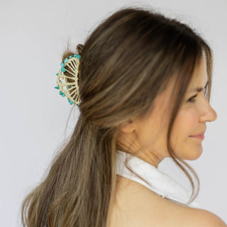 Raffia Seashell Hair Claw Clip - Teal - Headbands of Hope