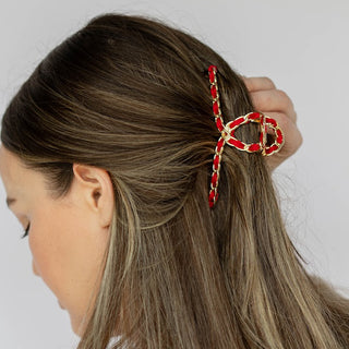 Raffia Looped Hair Claw Clip - Orange Red