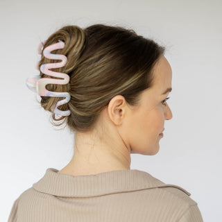 Large Wavy Claw Clip - Cotton Candy Skies Marble - Headbands of Hope