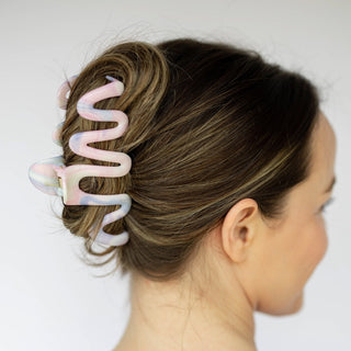 Large Wavy Claw Clip - Cotton Candy Skies Marble - Headbands of Hope