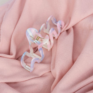 Large Wavy Claw Clip - Cotton Candy Skies Marble - Headbands of Hope