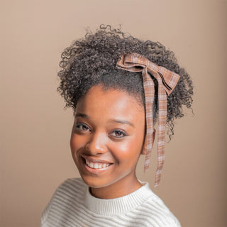 Long Ribbon Bow Barrette - Espresso Plaid