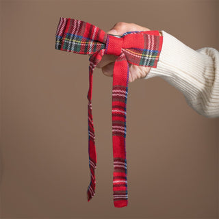 Long Ribbon Bow Barrette - Red Tartan