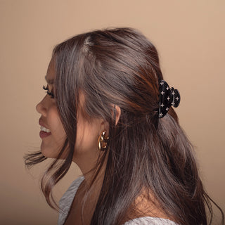 Medium Claw Clip Set of 2 - Black Stars + Cream Polka Dots