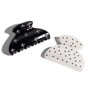 Medium Claw Clip Set of 2 - Black Stars + Cream Polka Dots