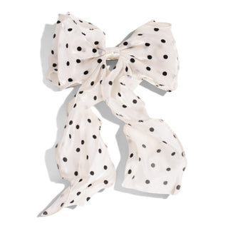 Sheer Organza Bow Barrette - White Polka Dot