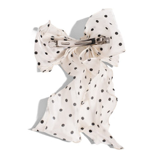 Sheer Organza Bow Barrette - White Polka Dot