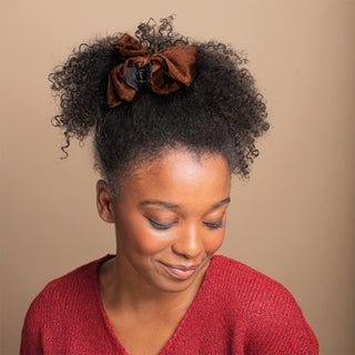 Velvet Bow Claw Clip - Mocha Brown