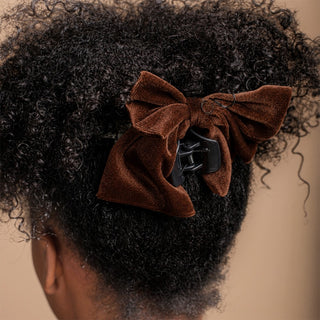 Velvet Bow Claw Clip - Mocha Brown