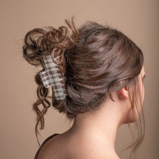 Large Plaid Claw Clip - Espresso Plaid