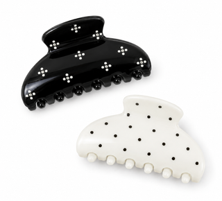 Medium Claw Clip Set of 2 - Black Stars + Cream Polka Dots
