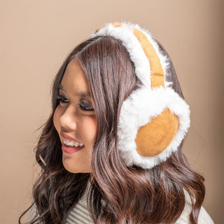 Shearling Faux Fur Earmuffs - Camel + Cream
