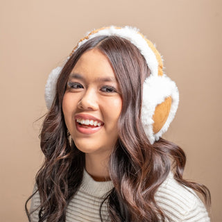 Shearling Faux Fur Earmuffs - Camel + Cream