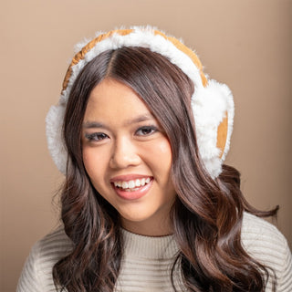 Shearling Faux Fur Earmuffs - Camel + Cream