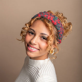 Blushing Braid Headband - Red + Green Plaid