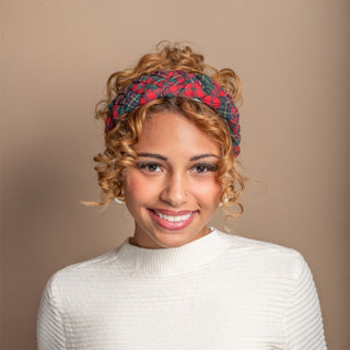 Blushing Braid Headband - Red + Green Plaid