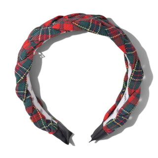 Blushing Braid Headband - Red + Green Plaid