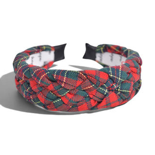 Blushing Braid Headband - Red + Green Plaid
