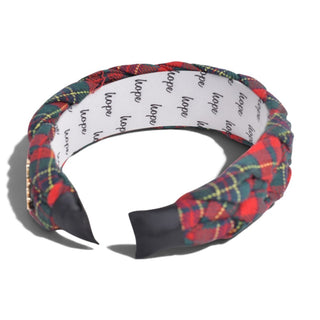 Blushing Braid Headband - Red + Green Plaid