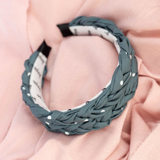 Blushing Braid Headband - Dark Jade Polka Dot - Headbands of Hope