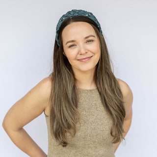 Blushing Braid Headband - Dark Jade Polka Dot - Headbands of Hope