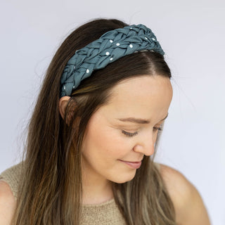 Blushing Braid Headband - Dark Jade Polka Dot - Headbands of Hope
