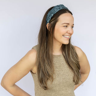 Blushing Braid Headband - Dark Jade Polka Dot - Headbands of Hope