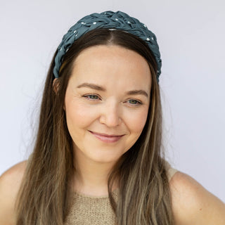 Blushing Braid Headband - Dark Jade Polka Dot - Headbands of Hope