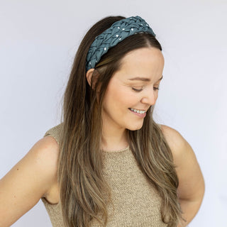 Blushing Braid Headband - Dark Jade Polka Dot - Headbands of Hope