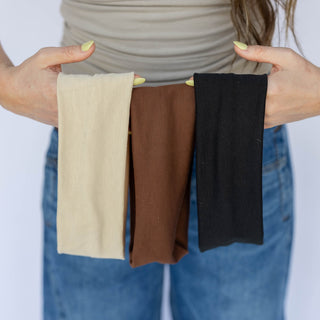 Wide Headwrap Set of 3 - Black + Brown + Beige - Headbands of Hope