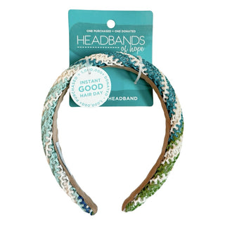 Classic Padded Woven Raffia Headband - Ocean Blue + Green - Headbands of Hope