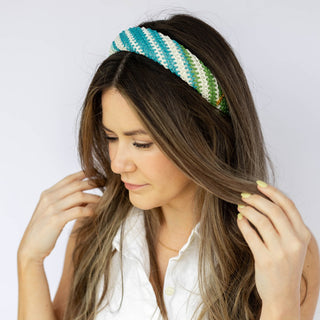 Classic Padded Woven Raffia Headband - Ocean Blue + Green