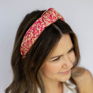 Raffia Top Knot Headband - Pink - Headbands of Hope