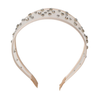 Diadema de malla con cristales - Crema