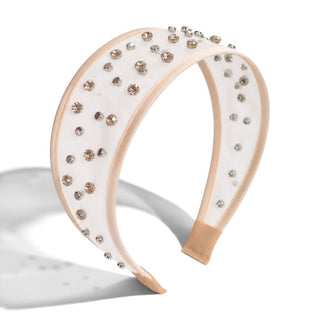 Diadema de malla con cristales - Crema