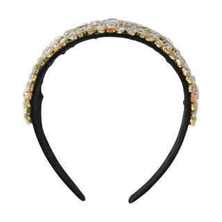 Wide Heirloom Jewel Headband - Black + Gold