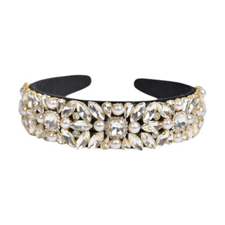 Wide Heirloom Jewel Headband - Black + Gold