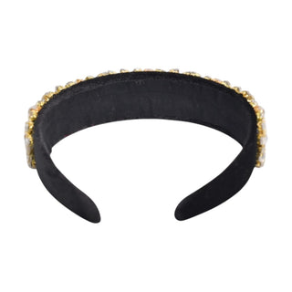 Wide Heirloom Jewel Headband - Black + Gold