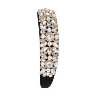 Wide Heirloom Jewel Headband - Black + Gold