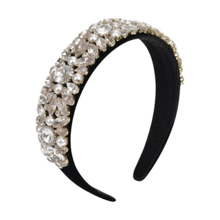 Wide Heirloom Jewel Headband - Black + Gold