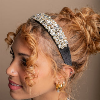 Wide Heirloom Jewel Headband - Black + Gold