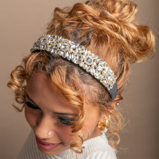 Wide Heirloom Jewel Headband - Black + Gold