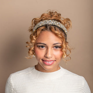 Wide Heirloom Jewel Headband - Black + Gold