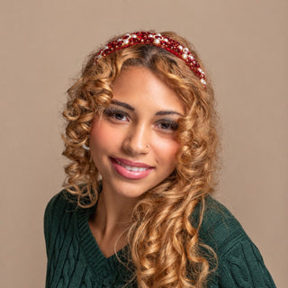 Wide Heirloom Jewel Headband - Ruby Red