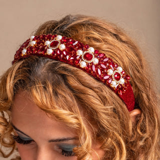 Wide Heirloom Jewel Headband - Ruby Red